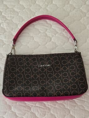 Calvin Klein Brown CK Logo Shoulder Bag with Pink Trim
